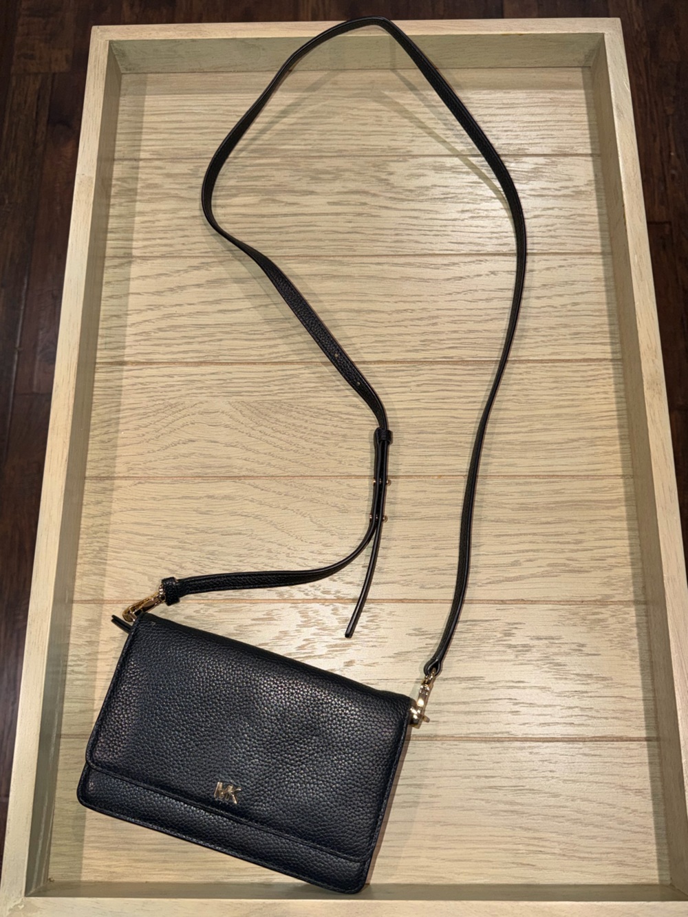 Michael Kors Black Pebbled Leather Convertible Crossbody Wallet